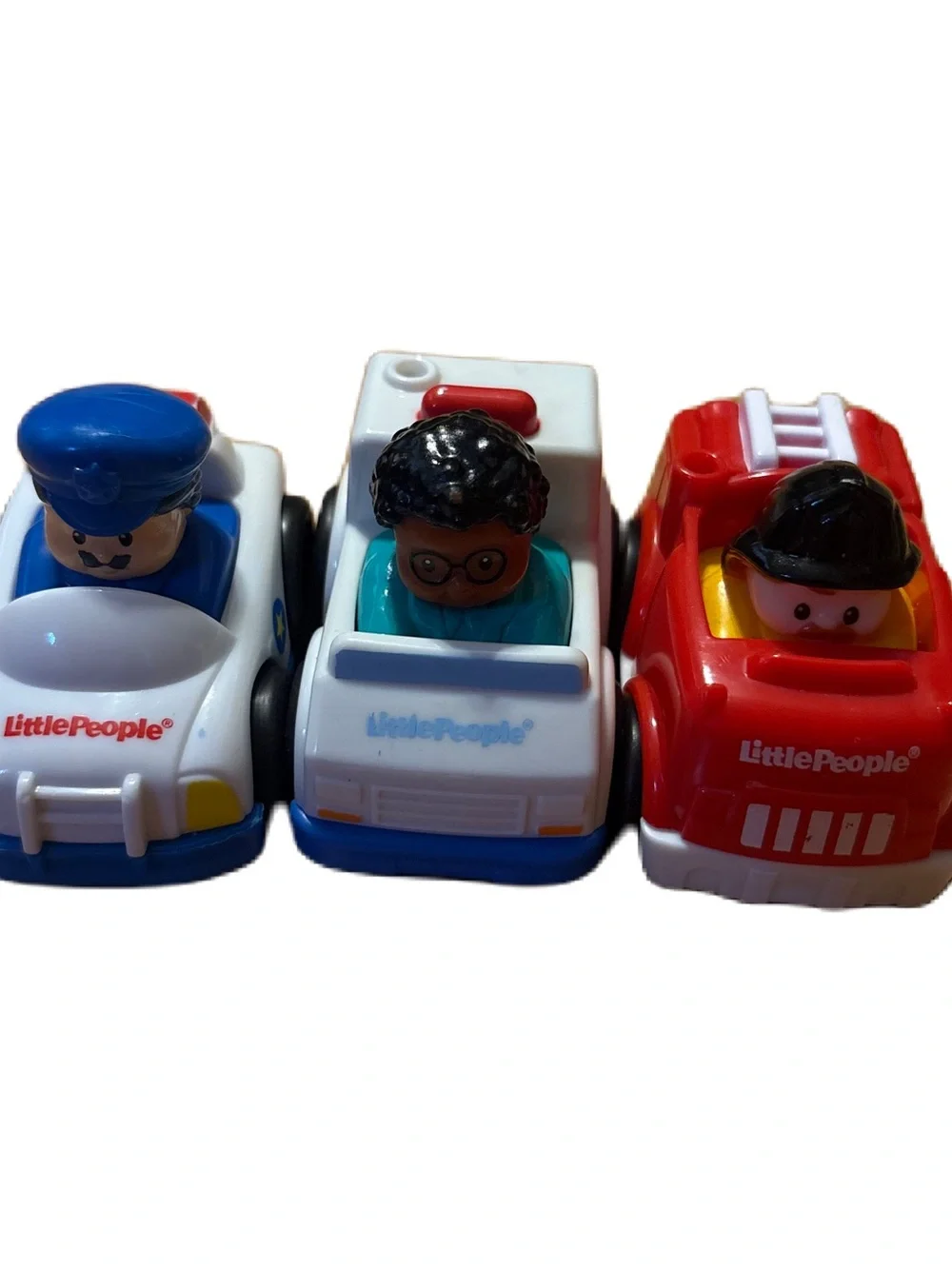 Fisher Price Little People Wheelies Bundle Lot Police Ambulance Firefighter